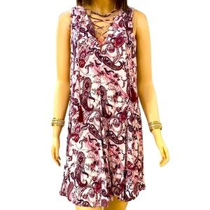 NEW Sleeveless V Neck Colorful Floral Paisley Casual Above Knee Dress